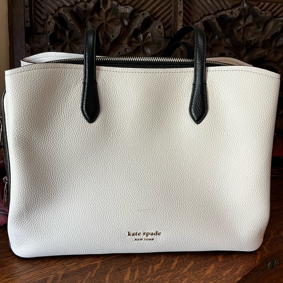 Kate Spade Hudson Colorblock Tote Bag Cream and Black - Picture 1 of 11